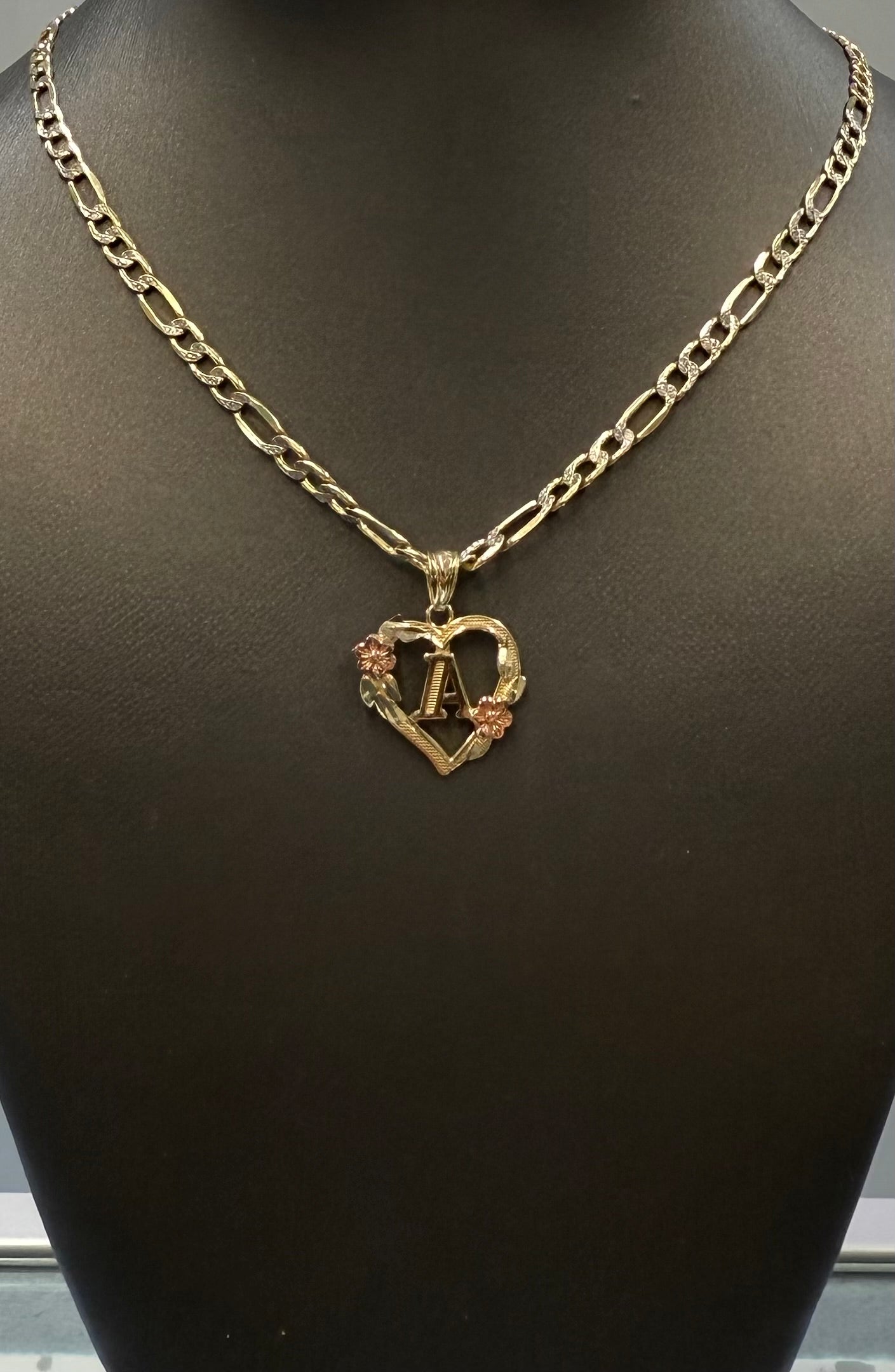 14K Gold Heart ‘A’ Charm