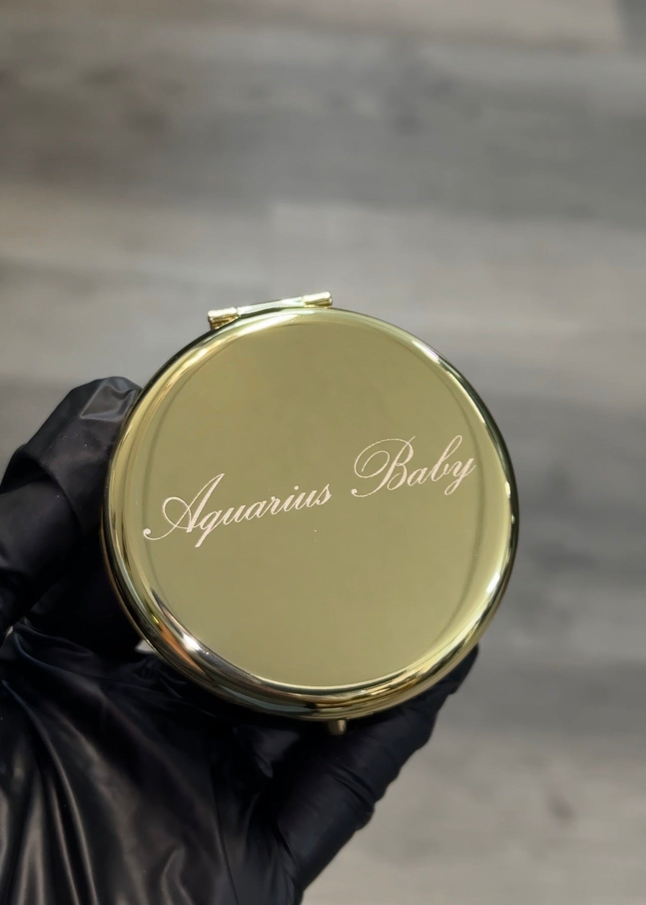 Aquarius Baby Engraved Compact Mirror
