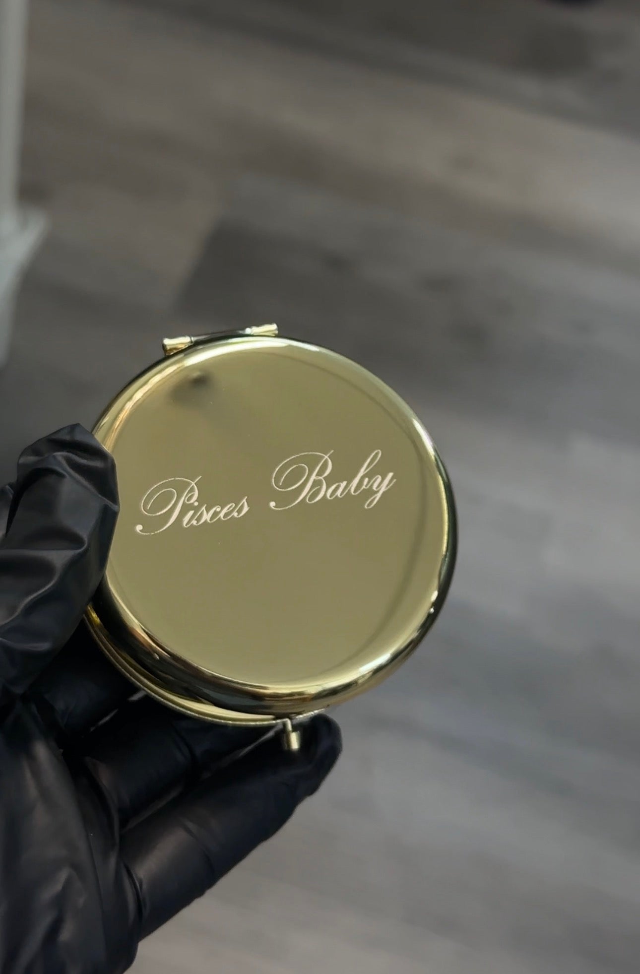 Pisces Baby Engraved Compact Mirror