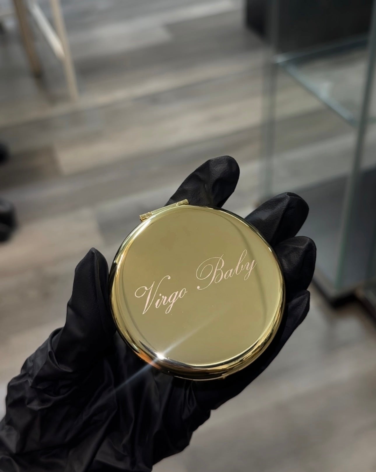 Virgo Baby Engraved Gold Mirror