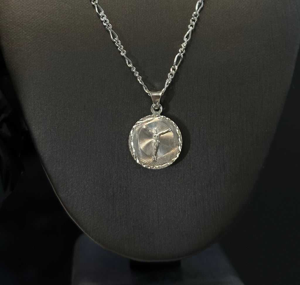 Silver Lady of Guadalupe & Jesus Cross 2-Sided Pendant