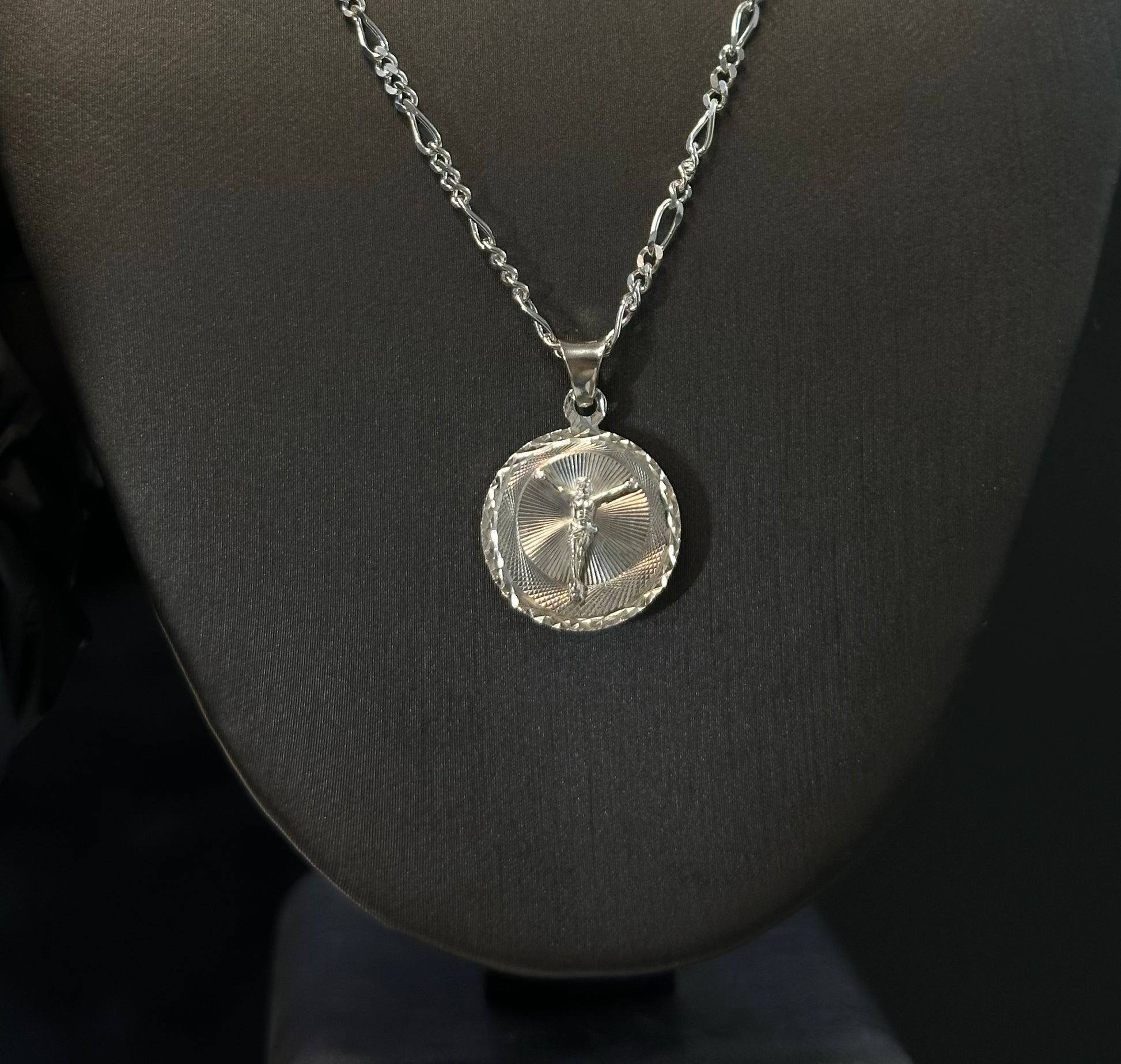 Silver Lady of Guadalupe & Jesus Cross 2-Sided Pendant
