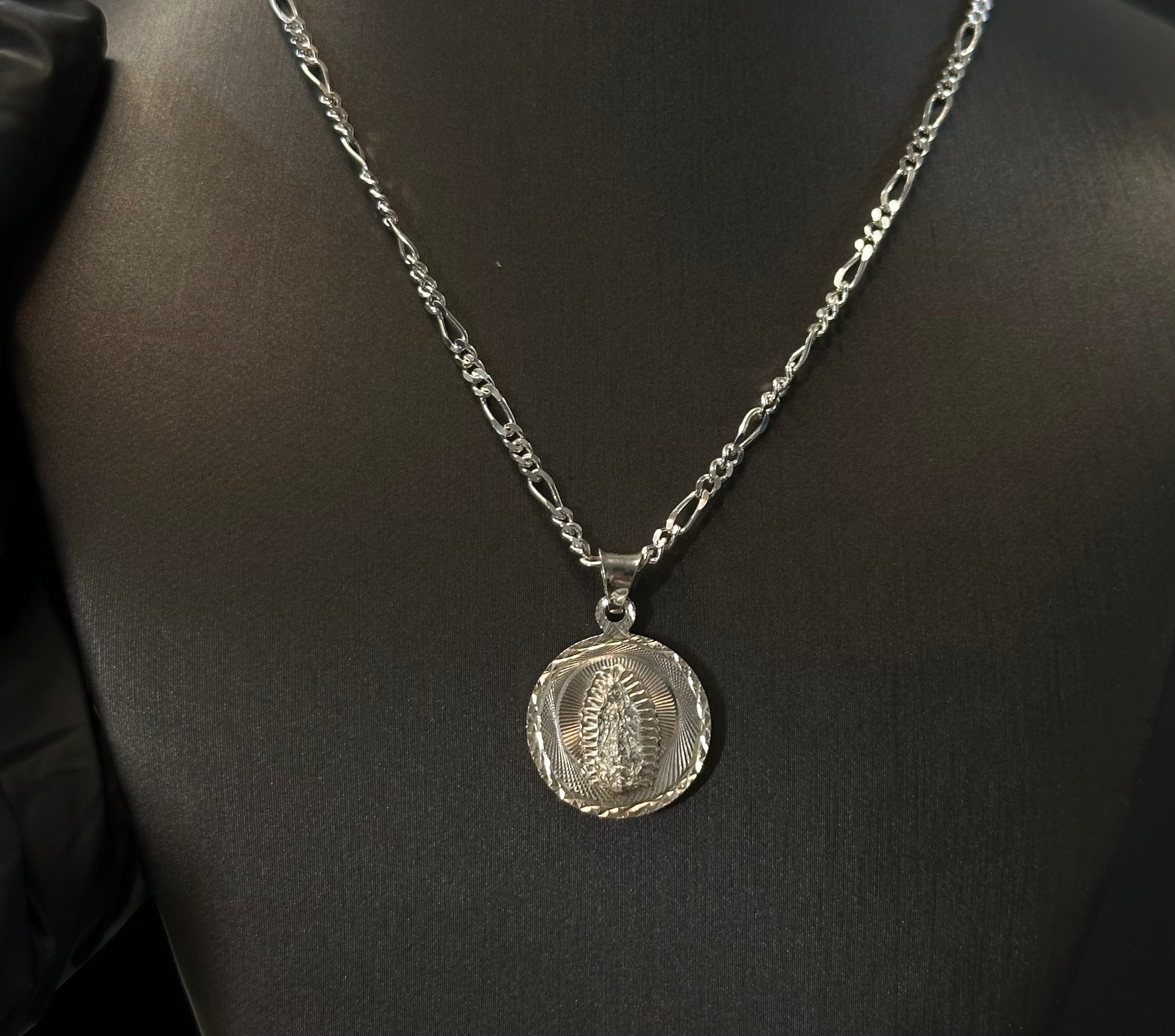 Silver Lady of Guadalupe & Jesus Cross 2-Sided Pendant