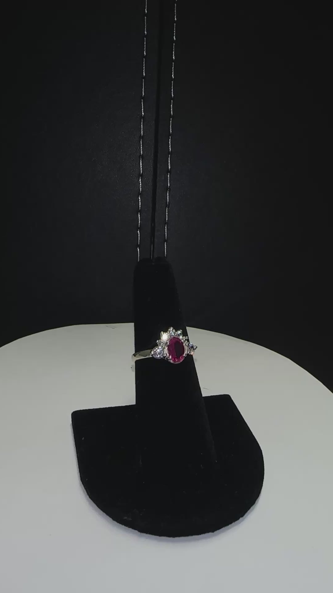 Oval Ruby CZ Silver Ring